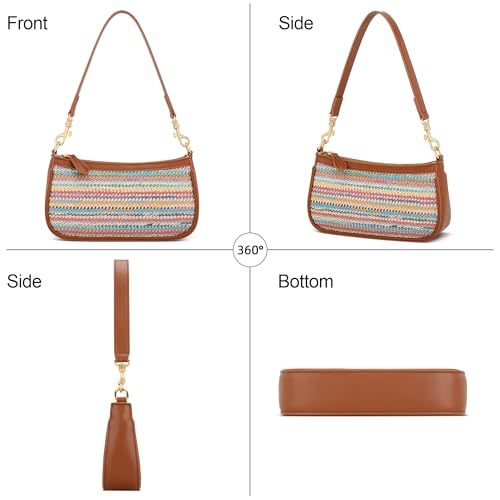 KKXIU Small Black Purse for Women, Cute Mini Shoulder Bag Zipper Closure | 2 Removable Straps, Retro Underarm Bags, Classic Crossbody Bag, Handbag for Women - color: Straw Rainbow