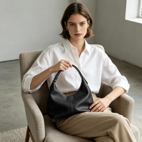 2026 Hobo Handbags, Vegan Leather Shoulder Bags for Women, Clutch Y2K Purse Handbags Tote Bag | Vegan Leather - color: Black