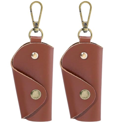 2PCS PU Leather Key Wrap Cover for Motorcycle Portable Protective Keyring Pouch - color: Brown