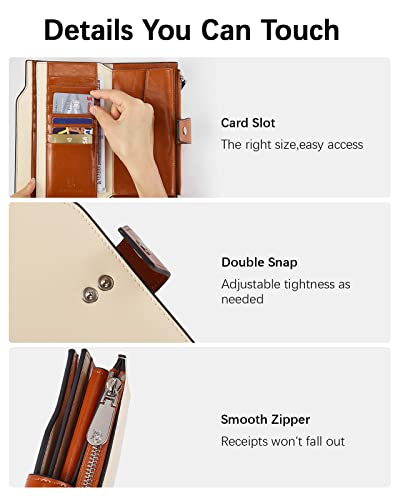 BOSTANTEN Womens Leather Wallet RFID Large Capacity Credit Card Holder | 20 Card Slots, Phone Holder, Zipper Coin Pocket, Clutch Wallet, Long Bifold, Ladies Gifts, Beige-Brown - color: C-Brown＆Beige