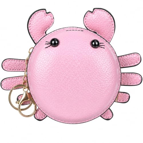 Crab Coin Purse Keychain Bag - Cat Change Pouch Small Cute Wallet Charms - color: A-pink