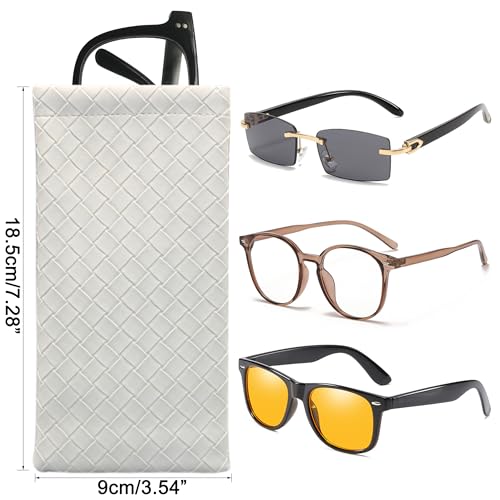 DIYOMR 4 Packs Soft Glasses Cases,Portable Leather Cross Woven Eyeglass Case Squeeze Top Sunglass Organizer Pouch Bags for Women Men Kids
