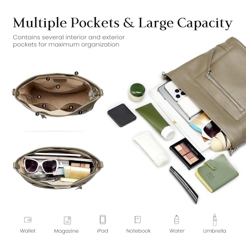 befen Genuine Leather Crossbody Hobo Purse for Women Soft Lightweight Leather Handbags with 2 Removable Straps - color: M-taupe