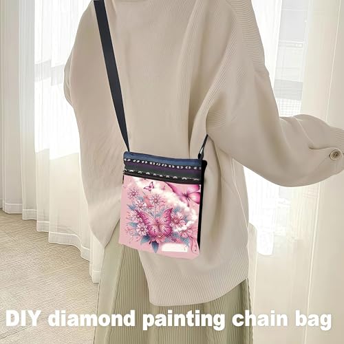 LSQFS Diamond Art Painting Crossbody Bag for Adults, Butterfly Floral DIY Diamond Art Kits for Women, PU Leather Shoulder Purse Craft Kit - color: Butterfly flowers 1
