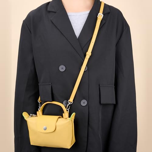Purse Straps Replacement, Leather Handbag Crossbody Shoulder Strap Kit Adjustable for Mini Longcamp Tote Bag Women - color: DeepYellow