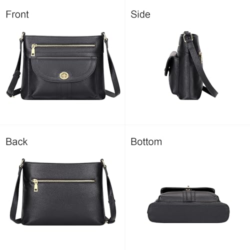 Over Earth Genuine Leather Crossbody Bags for Women Square Trendy Purses | Leather Shoulder Handbags with Card Slot, Adjustable Strap 20.8"-24.65", Fits 9.6" ipad for Work/Daily - color: Black Rp