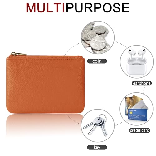 Chelmon PU Leather Coin Purse Pouch Change Holder Small With Zipper for Men Women 2 PCS Set (Brown&Purple) - color: Brown&Purple