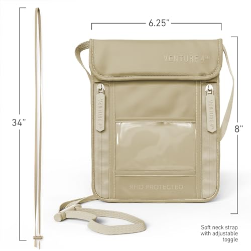 VENTURE 4TH Travel Neck Wallet, RFID Blocking Passport Holder - Sleek Beige - color: Sleek Beige