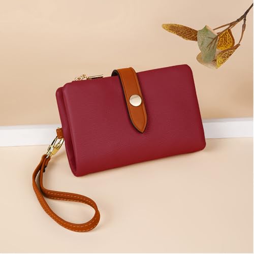 Wallets for Women Small Bifold Rfid Leather Ladies Wallets,Compact Wristlet Womens Billfold,Trifold Card Holder with Multi Credit Card Slot Zipper Coin Pocket and Wrist Strap(Red) - color: Red