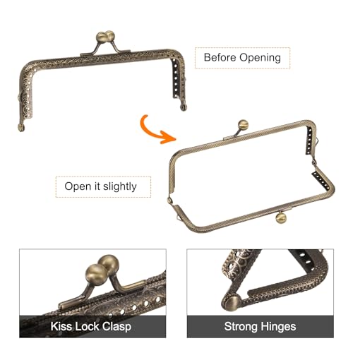 uxcell 4 Pcs Metal Purse Frame 15cm/5.9" Retro Rectangle Kiss Lock Clasp | Frame Embossed for Purse Making, Handled Bag, Coin Bag Clutch, Hardware Replacements (Bronze) - size: 5.9"