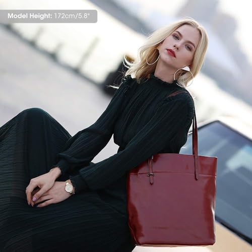 Kattee Vintage Genuine Leather Tote Shoulder Handbag for Woman - color: Red