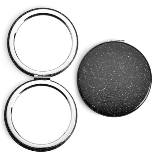 Pocket Compact Mirror for Men and Women, Small Purse Mirror With Glitter, Portable Travel Makeup Mini 2-Sided 1x/2x Magnifying Folding Handheld Mirror for Gift - color: Black-round