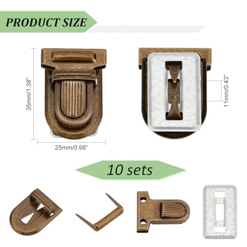 PH PandaHall 10 Sets Iron Purse Push Locks Clasp Lock for Leather Bag Case Clasp for DIY Hangbag Purse Suitcase Closures Hardware, Antique Bronze - color: Antique Bronze-10 sets