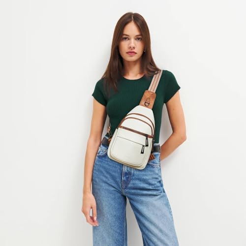 Leresas 7L Sling Bag for Women Crossbody Bag Sling Purse Fanny Packs Vegan Leather Chest Bag Trendy Handbag Travel Anti Theft - color: Beige