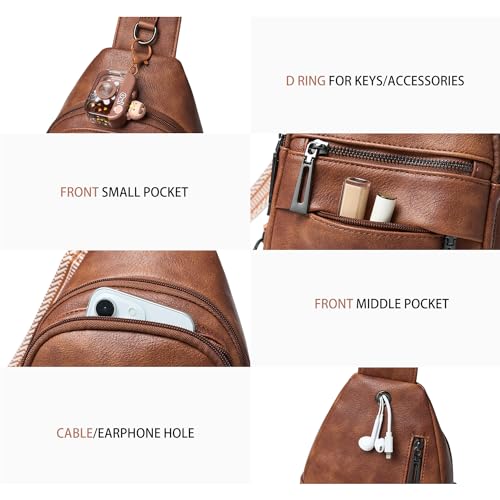Leresas 7L Sling Bag for Women Crossbody Bag Sling Purse Fanny Packs Vegan Leather Chest Bag Trendy Handbag Travel Anti Theft - color: Brown