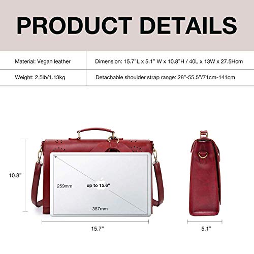 ECOSUSI Women's Briefcase Vegan Leather Laptop Bag for Work Shoulder Computer Satchel Bag with Detachable Bow - color: L-red