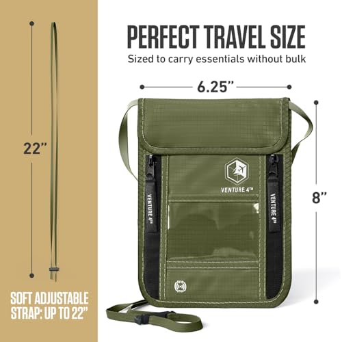 VENTURE 4TH Travel Neck Wallet, RFID Blocking Passport Holder - Green - color: Green