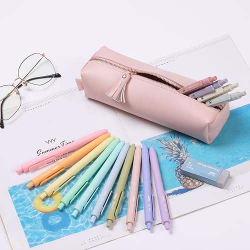 Mr. Pen- PU Leather Pencil Case, Pink | Pencil Case Small Pencil Pouch Aesthetic - color: Pink