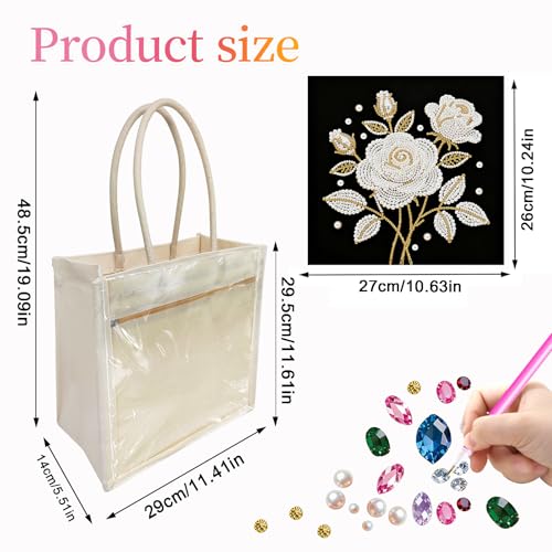 Xylzzuit DIY Pearl Painting Canvas Tote Bag Kit 11.42IN Diamond Art Handbag for Women Shopping Grocery Bag Dots Beads Art Craft Gift (Flower03) - color: Flower03