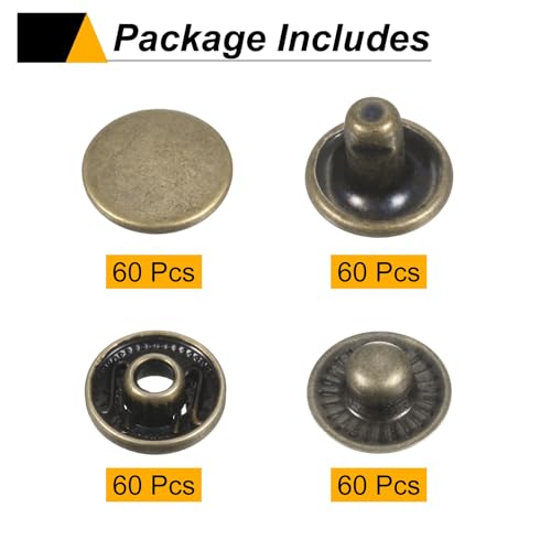 HARFINGTON 60 Sets Press-Stud Cap Buttons 15mm Metal Snap Fastener Alloy Sew-on Snap Buttons for Bag Leathers Marine Boat Canvas, Bronze - color: Bronze, size: 15mm