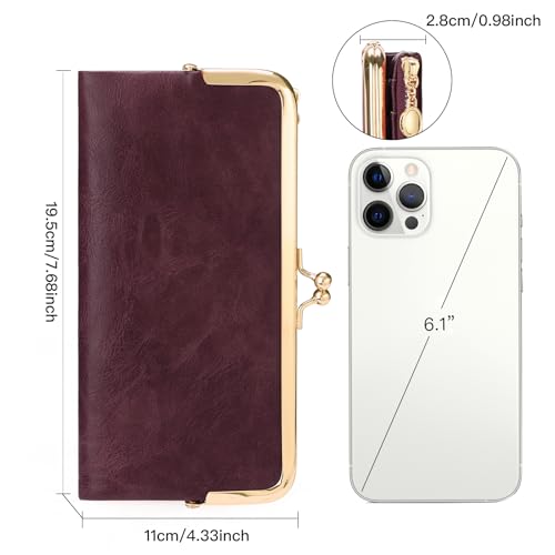 GOIACII Womens Wallet Kiss Lock Bifold Leather Wallets for Women Vine Red - color: A06 Vine Red