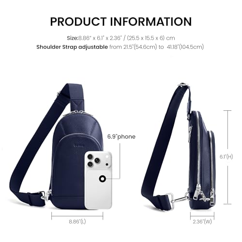 befen Genuine Leather Sling Bag for Women, Anti Theft Crossbody Chest Bags | Leather Fanny Packs for Travel with RFID Card Slots for Daily Travel - color: Navy Blue