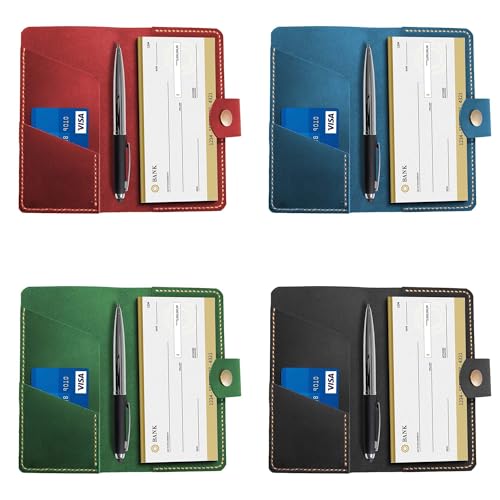 Leather Checkbook Cover, Minimalist RFID Protected, Blue, Unisex Adult - color: Blue