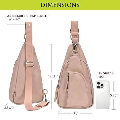 Antik Kraft Tasha Crossbody Sling | Vegan Leather Crossbody Bag for Women with 16-20" Strap | Sling Bags for Women - color: Rose