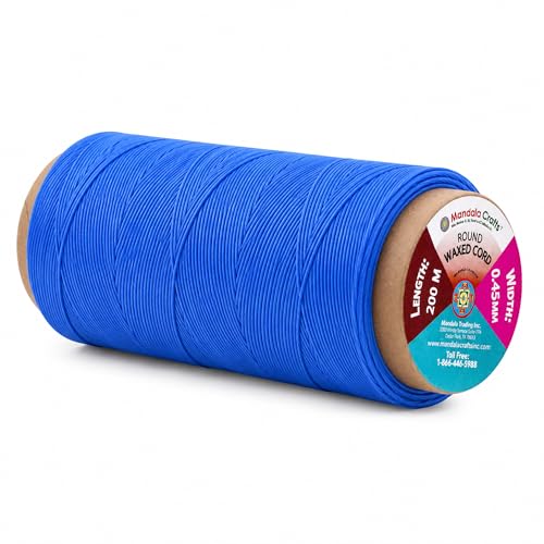 Mandala Crafts 200M 0.45mm Blue Round Waxed Thread for Leather Sewing - color: Blue, size: Round 0.45mm 219 Yards 200M