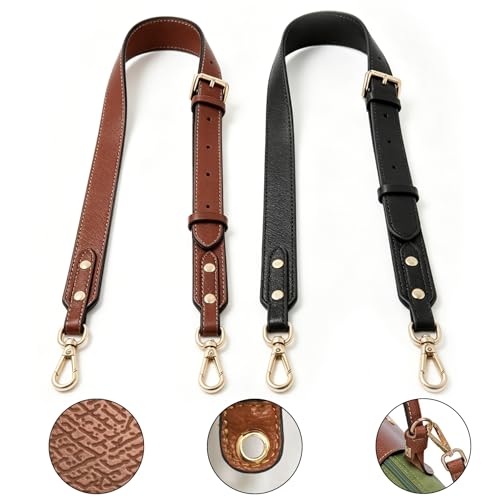 2 Pack Upgraded Leather Shoulder Strap for Longchamp S/M Bag, 4 Buckles Leather Bag Strap Conversion Kit for Women Crossbody Bags（Brown Black）