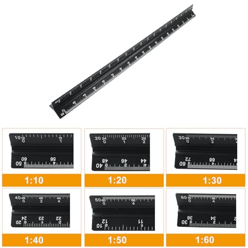 Piutouyar 12 Inch Engineer Scale Ruler, Metal Engineering Ruler, Black - color: Black