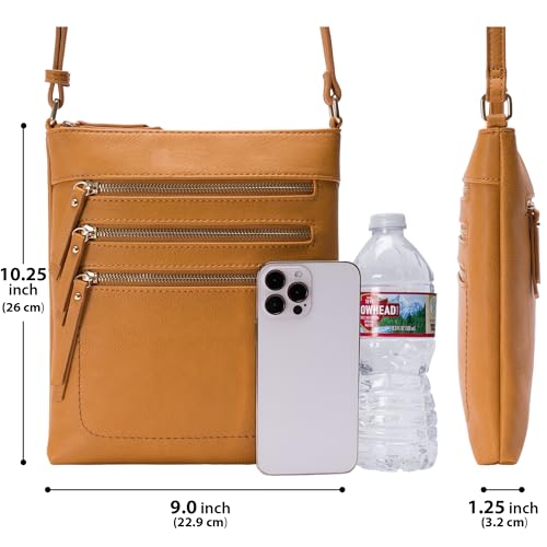 Solene Crossbody Bag Functional Multi Pocket Messenger Purse Top Zip Closure Shoulder Handbag With Adjustable Strap - color: Mustard