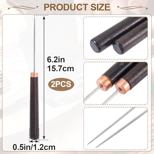 Alpinleux 2 Pcs Awl Tool with Wooden Handle, Leather Awl Punch Tool, Slender Scratch Awl, Awl Repair Tool for Leather Crafts, Tailors, Punching, Stitching, Sewing