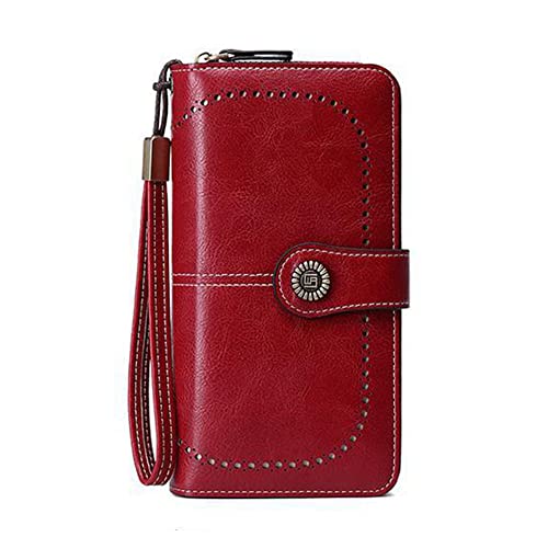 Women Leather Wallet Crossbody Shoulder Bag with Double Zipper and Mobile Phone Purse with Shoulder Strap - color: 660-red