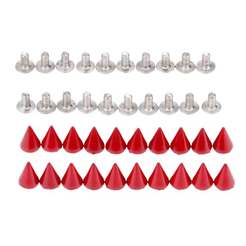 Yetaha Red 7x10MM Cone Punk Screw Back Rivet Spikes, Metal Studs - color: Red