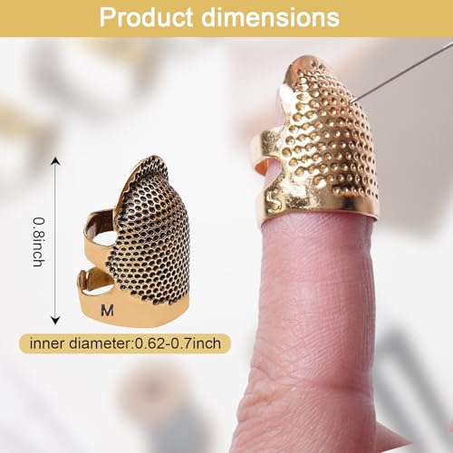 1 Pcs Adjustable Metal Sewing Thimble Finger Protector Open Top Ring Thimble Fingertip Shield for Quilting Embroidery Hand Sewing Tool(Copper, M) - color: Copper|M