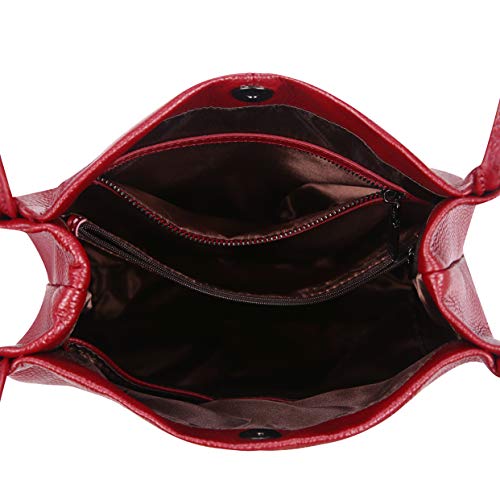 Iswee Soft Leather Tote Bucket Bag Hobo Shoulder Purse and Handbags Women | Large Size Roomy Pocketbooks Ladies Bag Everyday Bag Casual Work Travel Designer Hand Bag - color: Wine-lichee
