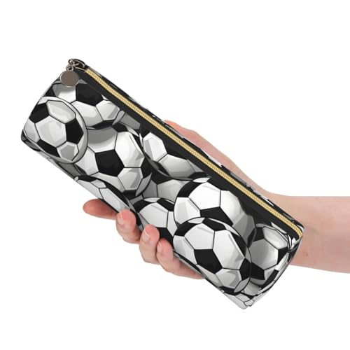 OSAM SPACE Leather Pencil Case Round Pencil Bag Football Skin Pen Organizer Holder Portable Zipper Pouch Cute School Supplies for Girls Boys Study Office - color: Football Skin