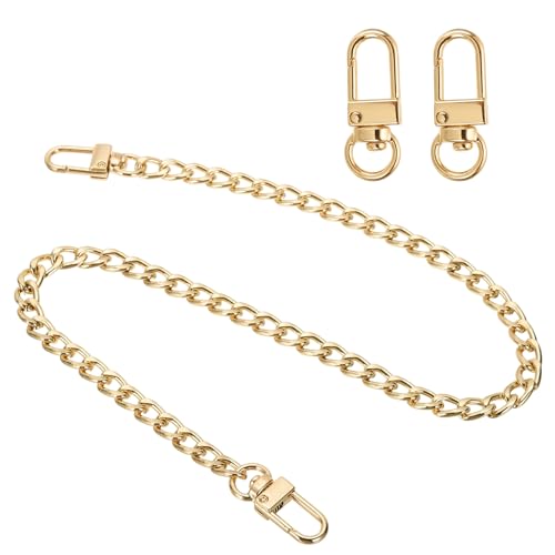uxcell 19.7" Flat Purse Chain Strap, Gold Shoulder Straps Chains Metal Handbag Replacement Belt with 2 Pcs Metal Lobster Swivel Trigger Clips Style1 for Cross Body Wallet Bag - color: Gold, size: 19.7"