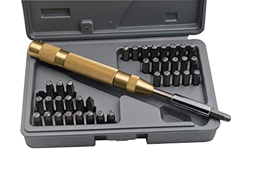 WKSTOOL 27pc Steel Stamp 5/64 2mm Heavy Duty Uppercase Letter Number Symbols with Spring Punches Hand Stamping Character Code Alphabet Marking Set for Mold Metal Jewelry Crypto Plate Leather - size: 2mm Number&Letter Holder set