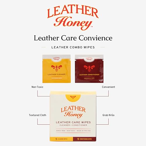 Leather Honey Leather Wipe Kit – Non-Toxic Cleaner & Conditioner | 5 cleaner & 5 conditioner wipes. Same trusted formulas, made in the USA. For any color leather — car seats, shoes & bags. - style: Combo