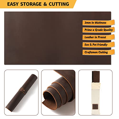 RingSun Genuine Leather Sheets for Crafts 6''X12'' Full Grain Leather Tooling Leather (2mm) Thick Cowhide Leather Pieces Square, Red Brown - color: Red Brown, size: 6''X12''