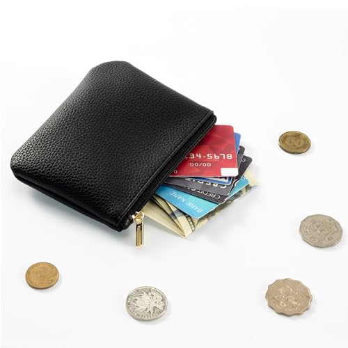 Chelmon PU Leather Coin Purse Pouch Change Holder Small With Zipper for Men Women 2 PCS Set (Black&Black) - color: Black&Black