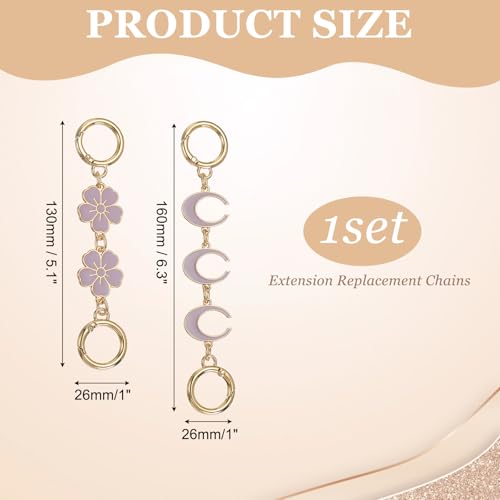 MECCANIXITY Bag Extender Chain, Purse Strap Extender Moon & Snowflake Round Clasp for Bag Charm Handbags Purse - color: Light Gold/Purple
