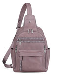 Large Sling Bag for Women, Designer 10L Leather Crossbody Purse | Anti Theft Sling Backpack, RFID Fanny Packs for Travel, Ideal for Vacation Walking Daily Errands - color: Purple Retro Style