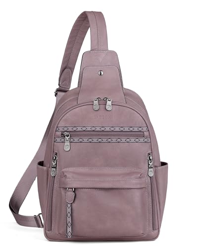 Large Sling Bag for Women, Designer 10L Leather Crossbody Purse | Anti Theft Sling Backpack, RFID Fanny Packs for Travel, Ideal for Vacation Walking Daily Errands - color: Purple Retro Style