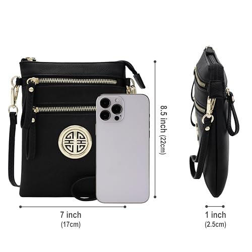 Small Multi Zipper Pockets Crossbody Bag with Detachable Wristlet - color: Black