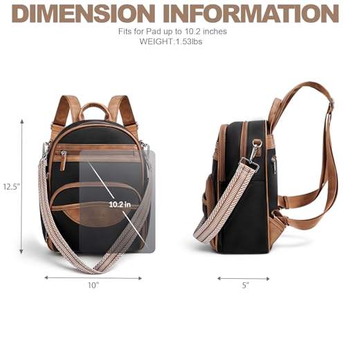 Small Backpack Purse for Women, Mini Daypack Cute for Travel Brown | Small Backpack with RFID Wallet (4 Slots) & 10.2" Tablet Sleeve, 9-Pocket 3-Way Convertible Shoulder Bag, Removable Strap - color: Black Brown