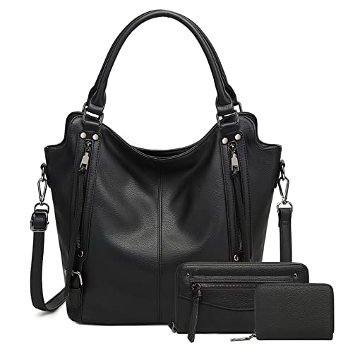lapsting Hobo Bags for Women Handbags Purse Ladies Boho Shoulder Bag Crossbody Purses Faux Leather - color: I - 15inch Black - Black Metal