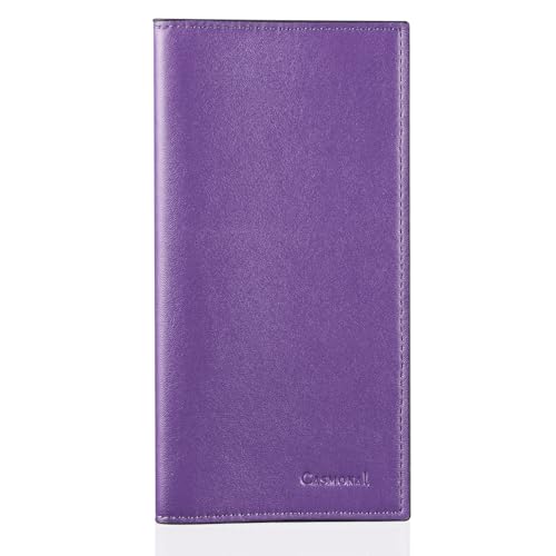CASMONAL Checkbook Cover for Personal, Check Book Holder for Women & Men | PU Leather with Pen Holder, Transparent PVC Divider for Duplicate Checks - color: Lavender